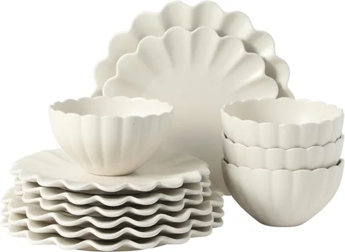 Miniatura 28 de Gibson Elite Peach Orchard 12-Piece New Bone China Dinnerware Set Service for 4, Embossed Fluted Plates and Bowls, Dishwasher and Microwave Safe