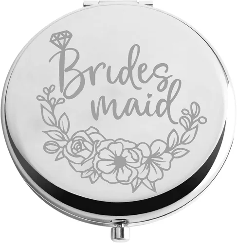 Zuo Bao Bride to Be Gift Espejo de dama de honor, espejo compacto redondo plateado, 2.56 pulgadas de diámetro x 0.51 pulgadas de grosor de mano