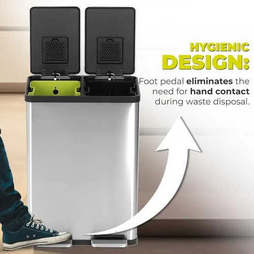 Miniatura 3 de SIMPLI-Magic - Cubo de basura de 16 galones (60L) con dos compartimentos, cubeta de basura para cocina con contenedores para residuos y reciclaje