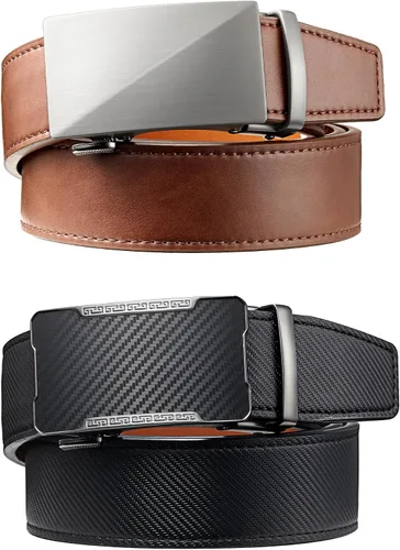 Miniatura 2 de Zitahli Cinturón de trinquete para hombre, cinturón de cuero para hombre, 2 paquetes con cinturón marrón y negro de 1 38 pulgadas en caja de regalo
