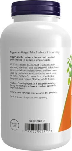 Miniatura 3 de NOW Suplementos, Alfalfa 650 mg fuente de vitamina K, Superalimentos verdes, 250 tabletas