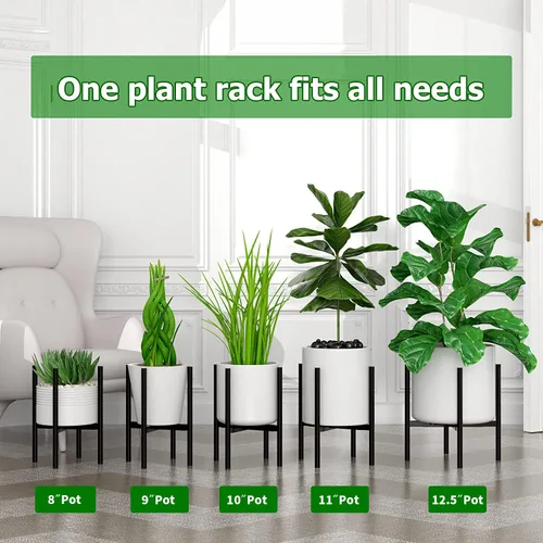 Miniatura 3 de EKNITEY Soporte ajustable para macetas: soporte de flores moderno para interiores y exteriores, organizador de plantas de metal, soporte para Negro