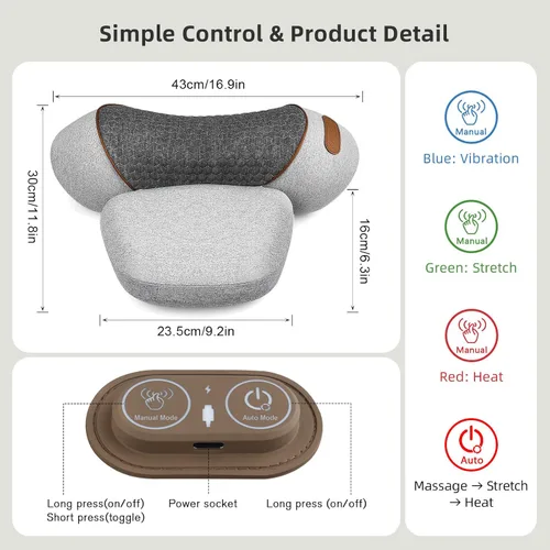 Miniatura 7 de Almohada masajeadora de cuello 3 en 1 con calor y tracción, dispositivo de tracción cervical de tejido profundo para corrector de joroba de cuello