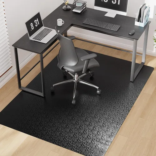 Miniatura 8 de Alfombrilla para silla de oficina para suelo de madera dura, 36"x48" Grande Alfombrilla negra de PVC para silla de escritorio de computadora
