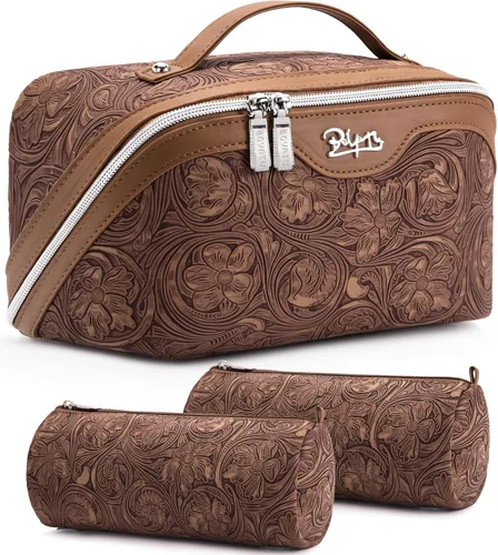Miniatura 33 de BOYATU Bolsas de maquillaje de viaje Bolsa organizadora de cosméticos: Juego de 3 bolsas de maquillaje de gran capacidad, bolsas de aseo de piel