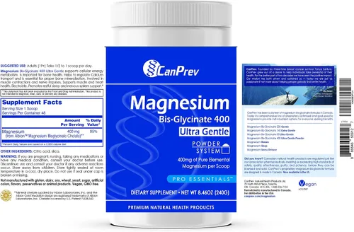 Miniatura 9 de CanPrev Bisglicinato de magnesio 400 polvo ultra suave 8.47 oz, 48 porciones, 400 mg de magnesio elemental por cucharada, soporta noches
