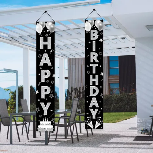 Miniatura 6 de Suministros de fiesta de feliz cumpleaños, letrero de porche y decoración de fondo para hombres y mujeres, cumpleaños de 16 a 90 años