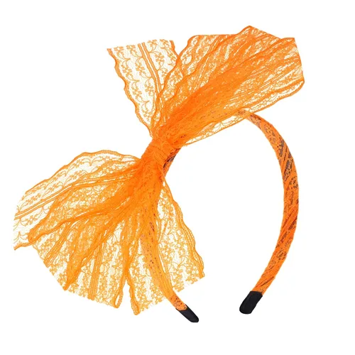 Miniatura 10 de SUMERSHA Diadema de lazo de encaje neón para mujer, disfraz de los años 80, accesorio para el cabello para fiesta temática de los años 80, aro