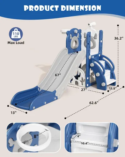 Miniatura 8 de YUFU Tobogán 7 en 1 para Niños para Niños Pequeños, Conjunto de Juego de Tobogán para Niños Pequeños con Golf, Escalador, Aro de Baloncesto