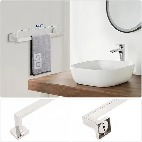 Miniatura 4 de NearMoon Juego de 5 piezas de accesorios de baño de acero inoxidable 304, juego de toallero cuadrado que incluye toallero de 16 pulgadas + anillo