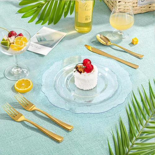 Miniatura 5 de WDF 60 platos desechables de plástico transparente para postre, 7.5 pulgadas, pequeños, desechables, para pasteles, aperitivos, postres para bodas