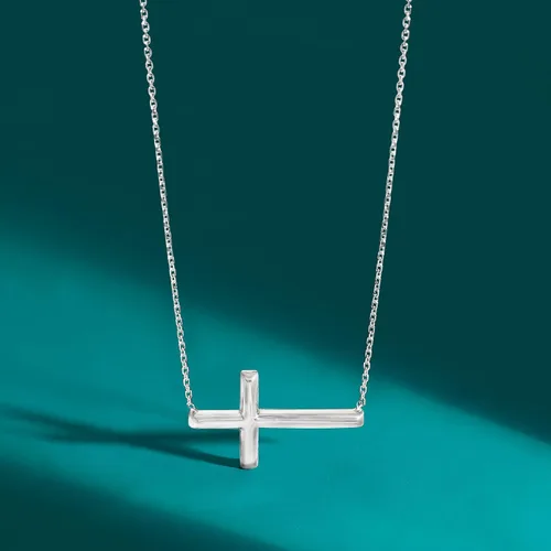 Miniatura 3 de Ross-Simons Italian Sterling Silver Sideways Cross Necklace