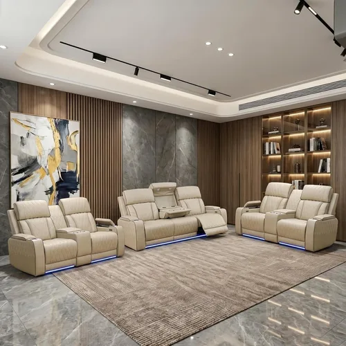 Miniatura 20 de Juegos de muebles de sala de estar, sofá modular reclinable eléctrico con luces LED, juego de sofá de cuero, sofá reclinable para sala de estar
