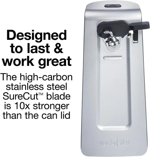 Miniatura 3 de Proctor Silex SureCut - Abrelatas eléctrico automático para cocina con hoja de acero inoxidable, palanca giratoria fácil de limpiar, almacenamiento