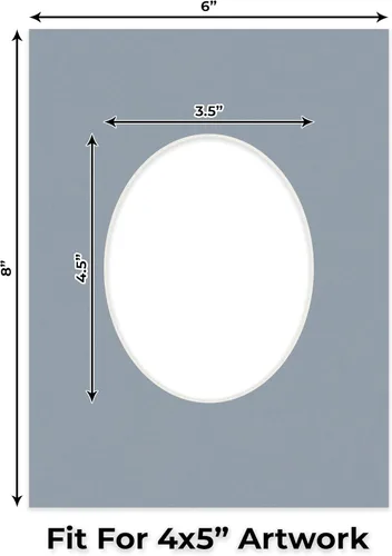 Miniatura 2 de Alfombrilla de 6 x 8 pulgadas, corte biselado para fotos de 4 x 5 pulgadas, diseño ovalado de color gris medio, sin ácidos, mate para proteger tus