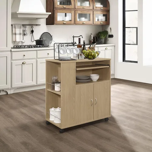 Miniatura 2 de Kings Brand Furniture - Carrito rodante de isla de cocina con ruedas con gabinete de almacenamiento, haya