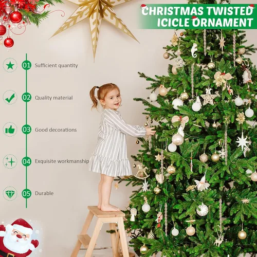 Miniatura 4 de 60 piezas de adornos de carámbano torcido, decoración de árbol de Navidad, tiras en espiral con purpurina para colgar en Navidad, fiestas, Champán