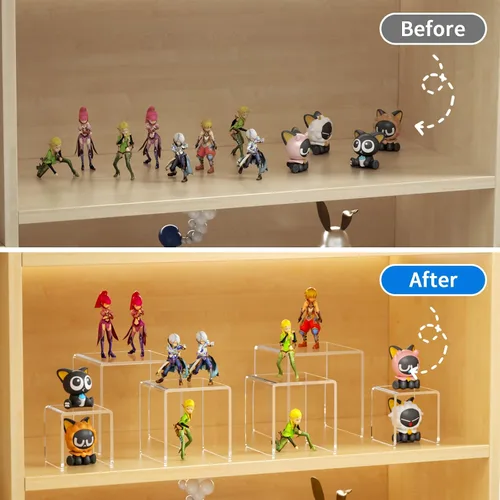 Miniatura 3 de NIUBEE Soportes Elevadores de Exhibición de Acrílico 2 Juegos, Estante Elevador Transparente de 3 Escalones Vitrina para Figuras Amiibo Funko POP