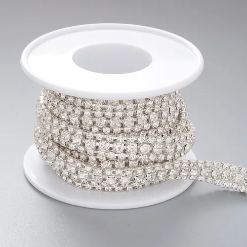 Miniatura 8 de Jerler Cadena de cierre de diamantes de imitación de 2 filas y 2 yardas para manualidades, bodas y decoraciones de ropa