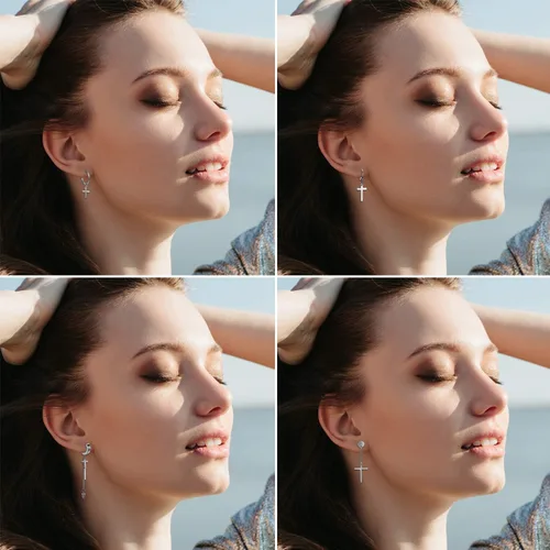Miniatura 7 de Cupimatch Juego de 11 pares de aretes colgantes de cruz de acero inoxidable con piercings de aro con bisagras, joyería para hombres y mujeres