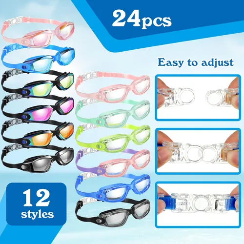 Miniatura 2 de Konohan 24 Pack Swim Goggles Bulk for Kids adult Pool Goggles Anti Fog Silicone No Leak Swimming Glasses for Men Women Youth Bright