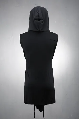 Miniatura 4 de ByTheR Capa con capucha para hombre, sin mangas, de malla, corte abierto, chaleco gótico oscuro, negro, Negro