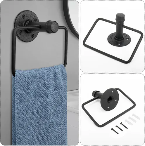 Miniatura 2 de Kit de accesorios de baño de tubería industrial de 5 piezas, montaje en pared, incluye toallero, ganchos para bata, soporte para papel higiénico