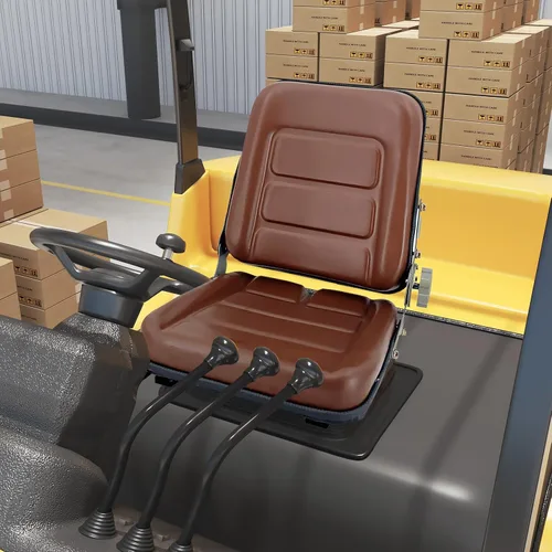 Miniatura 2 de Asiento de tractor de suspensión de PVC con respaldo ajustable de 140° Marrón Se adapta a carretilla elevadora de excavadora, tractor, cargador