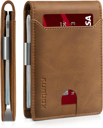 Miniatura 87 de RUNBOX - Carteras delgadas para hombre, cartera de piel con pinza para el dinero, cartera de bolsillo frontal con bloqueo RFID, tarjetero