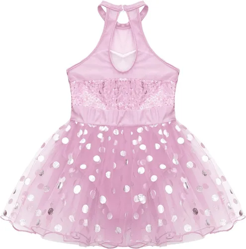 Miniatura 93 de CHICTRY Vestido tutú de ballet con lentejuelas brillantes para niñas y niñas, moderno disfraz de baile latino de jazz