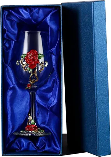 jessie Copa de vino pintada a mano con flores esmaltadas, copa de vino de ginebra para cumpleaños, día de la madre, regalos (rojo x 1 + caja de rojo