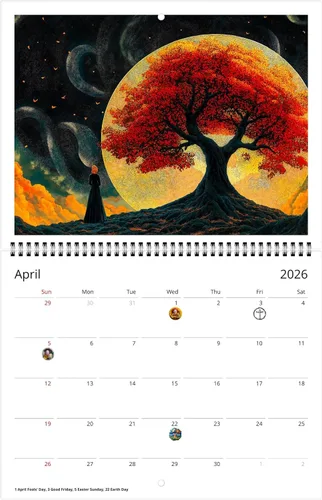 Miniatura 8 de Calendario de pared 2026 Árbol de la vida de Kaleidoscope Artisan – Diseños místicos encantadores con días festivos