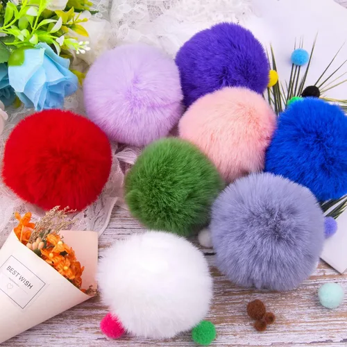 Miniatura 7 de BQTQ 20 pompones de piel sintética para manualidades, pompón esponjoso con lazo elástico para sombreros, llaveros, bufandas, guantes, bolsas