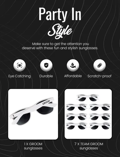 Miniatura 11 de Gafas de sol para despedida de soltero – Juego de 1 gafas de sol para novio y 7 equipos Padrinos de boda regalo de boda regalos de boda