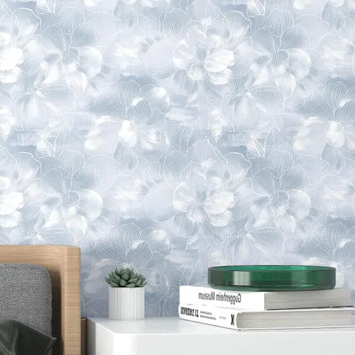tiltil Papel Tapiz Despegar y Pegar con Flores Azul y Blanco Papel de Contacto Boho 17.7"x78.8" Papel Tapiz Autoadhesivo Removible Moderno Papel de