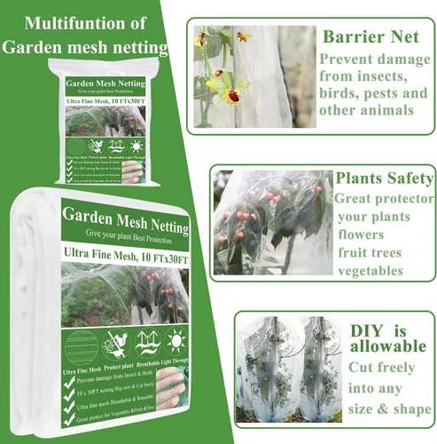 Miniatura 2 de Kit de red de malla para jardín, cubiertas para plantas de 10 x 30 pies, red de malla ultra fina y 6 aros de jardín y 18 clips, kit de red de jardín