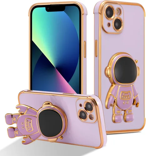 RALEAVO Funda para iPhone 13, bonita funda de astronauta 6D con función de soporte, cubierta de enchapado de lujo, ajuste delgado, TPU suave, Púrpura