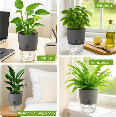 Miniatura 9 de Macetas de riego automático para plantas de interior, macetas para exteriores, paquete de 3 macetas de riego automático de 6 pulgadas, macetas