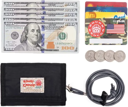 Miniatura 8 de Rough Enough - Cartera para niños con cordón para el cuello con cremallera, monedero y tarjetero color negro
