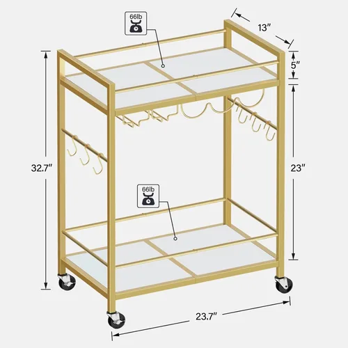 Miniatura 8 de TUTOTAK Carrito de bar, carrito de servicio para el hogar, carrito de bebidas, estante de cocina móvil con estante para vino y soporte para vidrio
