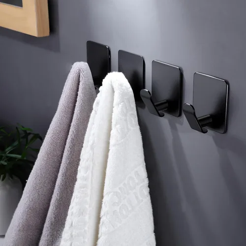 Miniatura 4 de DELITON Paquete de 4 ganchos adhesivos – Gancho de toalla para colgar toallas, ropa y bolsas, acero inoxidable negro mate, para pegar en la pared