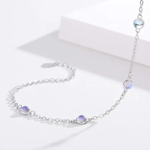 Miniatura 2 de Cuoka MoonstoneBracelets925SterlingSilverRainbowRoundMoonstoneGirlBraceletMoonstoneJewelleryforWomen Gilrs Girlfriend Mom (Round, Silver)