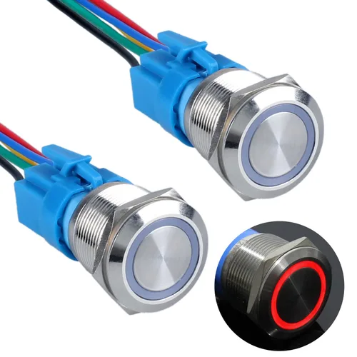 Miniatura 16 de 2 interruptores de botón de bloqueo de 0.630 in 12V-24V 1NO 1NC impermeable IP66 botón de metal autobloqueante para orificio de montaje de 5/8