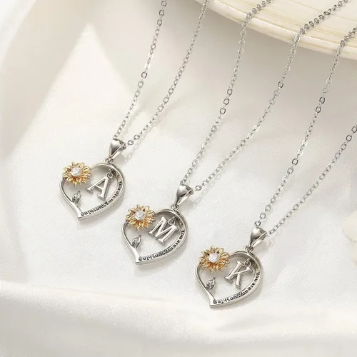Miniatura 5 de M MOOHAM Sunflower Gifts for Women Girls - Heart CZ Sunflower Necklace for Women Girls Initial Sunflower Pendant Necklace Sunflower Gifts Sunflower