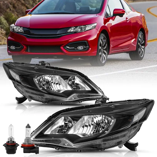 Miniatura 9 de TUSDAR Reemplazo del conjunto de faros delanteros para Honda Civic 2014-2015 de 2 puertas Coupé, carcasa negra, reflector ámbar (L+R)