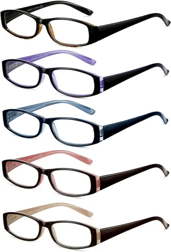 Gafas de lectura con bloqueo de luz azul, paquete de 5 lentes de lectura para mujer con bisagras de resorte cómodas, lectores antirreflejos, *Mezcla