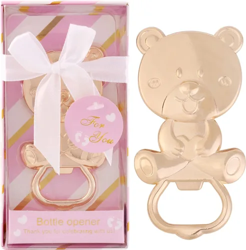 Paquete de 24 abridores de botellas de oso para invitados de baby shower, abridor de botellas de cerveza de metal para recuerdos de baby shower, Rosa