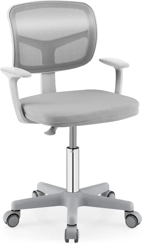 Miniatura 11 de Giantex Silla de escritorio para niños, silla rodante ergonómica ajustable con reposapiés y apoyabrazos abatibles, silla de oficina para niños