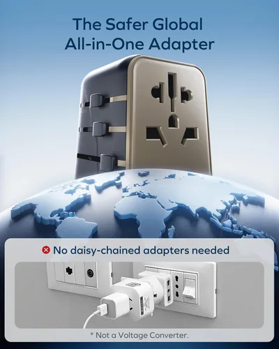 Miniatura 7 de MOMAX Adaptador de viaje universal 6 en 1, adaptador de corriente internacional GaN 70W, 3 USB-C PD carga rápida y 2 USB-A QC, 1 AC, adaptador