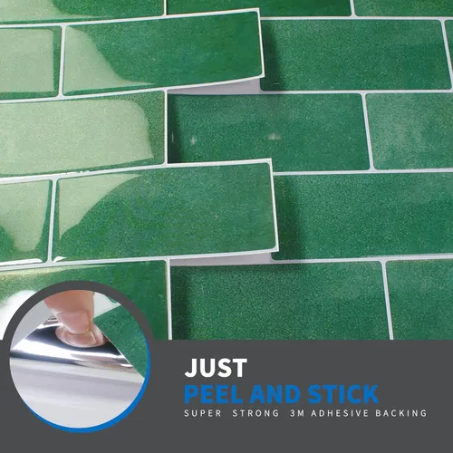 Miniatura 2 de Azulejos de metro verde pavo real de 10 hojas para despegar y pegar, azulejos autoadhesivos 3D para cocina, baño, azulejos de mosaico adhesivo de 12